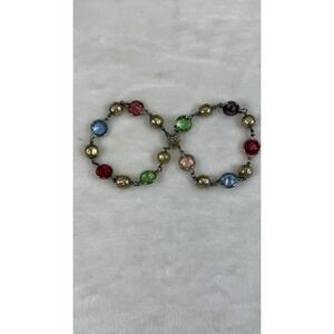 Vintage Multicolor Glass‎ Stone Faux Pearl Bracelet Silver Tone Costume Jewelry